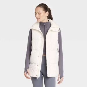 All In Motion Women's Long Puffer Vest Sleeveless Jacket Cream Size L